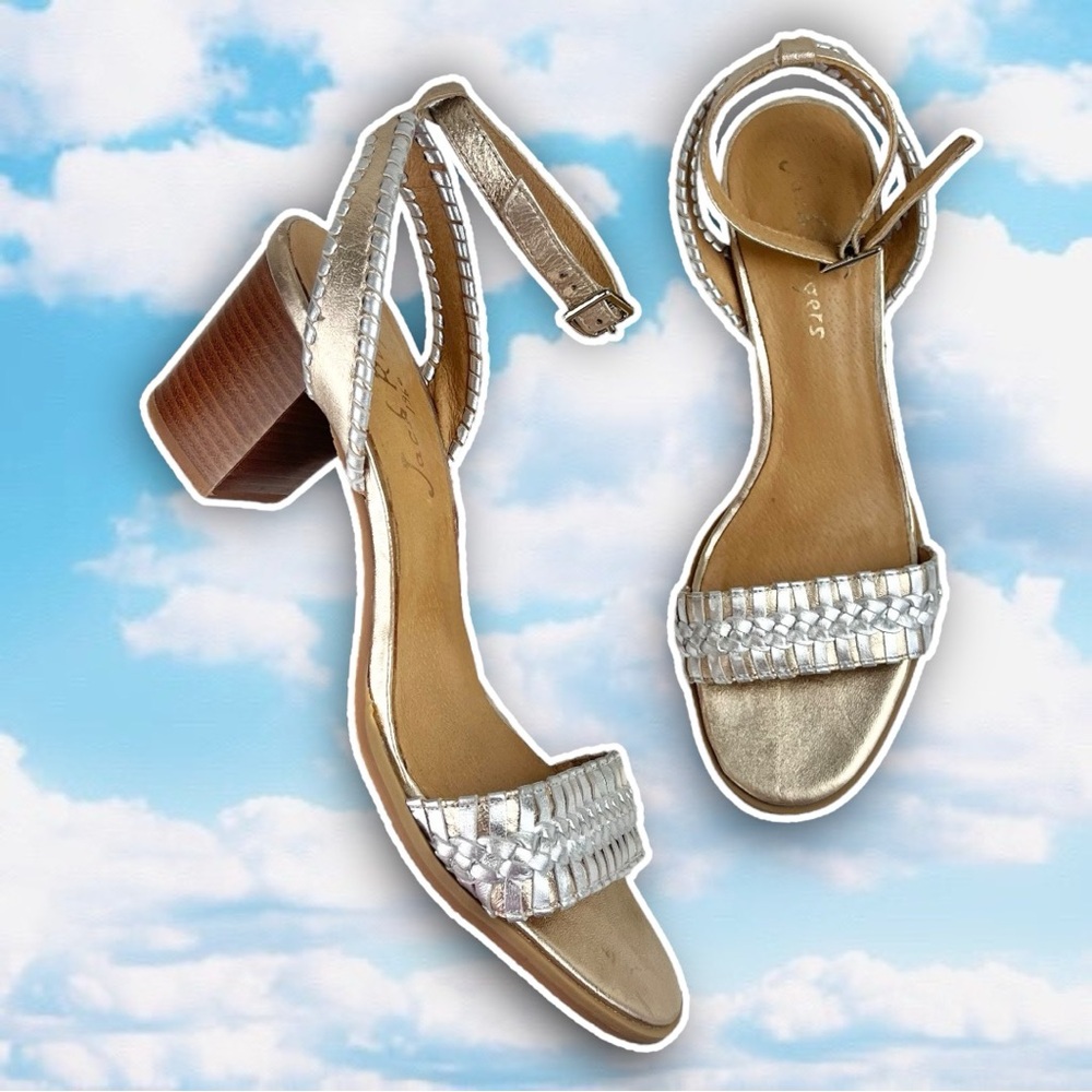 JACK ROGERS Tinsley Heeled Sandals Metallic Preppy Boho Braided Genuine Leather